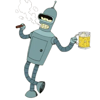 🥚 eeac47d9 Bender Futurama robot, beer, cigar, futurama, cartoon telegram sticker