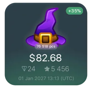 🎩 1019936e +35%
76 518 pcs
$82.68
24
5 456
01 Jan 2027 13:13 (UTC) prix, statistiques, chapeau de sorcière, violet, magie, valeur telegram sticker