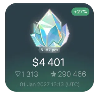 💎 494e0822 +27%
5 187 pcs
$4 401
1313
★290 466
01 Jan 2027 13:13 (UTC) cristaux, argent, finance, investissement, croissance, chiffres, données telegram sticker