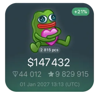 🐸 5ce04259 +21%
2 815 pcs
$147432
44 0129829 915
01 Jan 2027 13:13 (UTC) telegram sticker