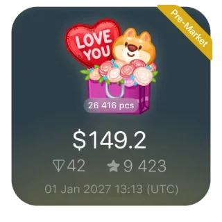 🎁 6aae554f LOVE YOU
Pre-Market
26 416 pcs
$149.2
42 9 423
01 Jan 2027 13:13 (UTC) chien, amour, saint-valentin, coeur, fleurs, prix, marché, autocollant telegram sticker