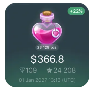 💟 c0ec4570 +22%
28 129 pcs
$366.8
109
24 208
01 Jan 2027 13:13 (UTC) potion, rose, coeur, prix, vente, valeur, ressource de jeu telegram sticker