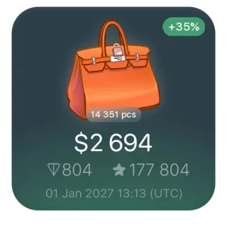 👛 d3168a36 +35%
14 351 pcs
$2 694
▼804 177 804
01 Jan 2027 13:13 (UTC) sac à main, orange, prix, argent, statistiques, date telegram sticker
