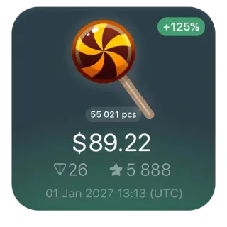 🍭 df44bc07 +125%
55 021 pcs
$89.22
26
5 888
01 Jan 2027 13:13 (UTC) sucette, argent, valeur, statistiques, date, heure, nombres telegram sticker