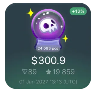 🔮 f0db68ac +12%
24 093 pcs
$300.9
8919 859
01 Jan 2027 13:13 (UTC) boule de cristal, crâne, finance, devise, magie telegram sticker