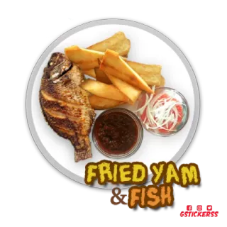 🍠 05eb3990 FRIED YAM & FISH igname fritto, pesce, cibo, cucina, piatto telegram sticker