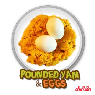 🥔 31344300 POUNDED YAM & EGGS cibo, igname pestata, uova, pasto, piatto, cucina telegram sticker