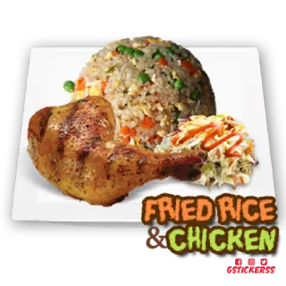 🍚 e90a2804 FRIED RICE & CHICKEN cibo, pollo, riso fritto, pasto, piatto telegram sticker