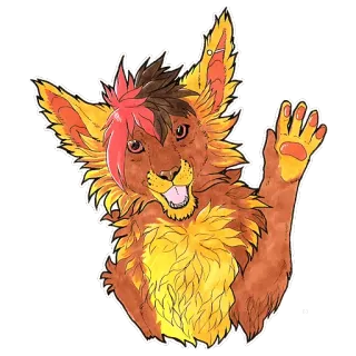 ✋ 1f5bf3f7 Furry, Animale, Leone, Cartone animato, Amichevole, Salutando, Saluto telegram sticker