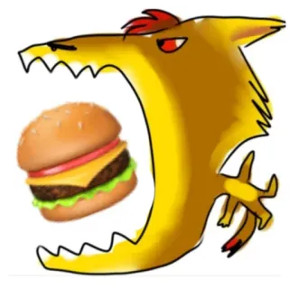 🐦 4b217a9b animale, cartone animato, hamburger, cibo, bocca, affamato, divertente, adesivo telegram sticker