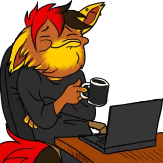 😉 e06c9f15 antropomorfo, cartone animato, stanco, caffè, computer, ufficio, personaggio, furry telegram sticker