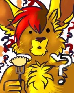 🙀 e1d5514b Furry, Animale, Antropomorfo, Punti interrogativi, Raviolo, Forchetta, Confuso, Illustrazione telegram sticker