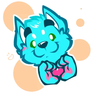 🤙 326954f1 ケモノ, 可愛い, アニメ, 動物, 犬, 青, ピンクのハート, カワイイ whatsapp sticker