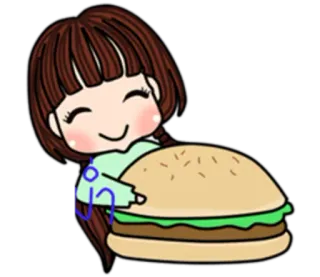 🍔 16a433f2 เบ้า cô gái, bánh hamburger, hoạt hình, thức ăn, dễ thương, vui vẻ telegram sticker