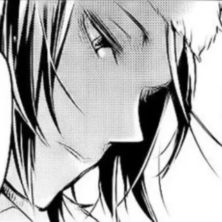 🎲 7291792d Аниме, Манга, Черно-белое, Человек, Лиса, Уши, Голова, Крупный план, Лицо, Выражение telegram sticker