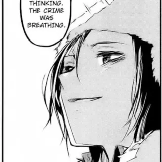 🎲 7f3f2f98 THINKING. THE CRIME WAS BREATHING. Аниме, Манга, Размышления, Криминал, Портрет telegram sticker