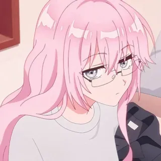 😒 06d4cd8d 动漫, 女孩, 粉色头发, 眼镜, 卡通, 角色 whatsapp sticker