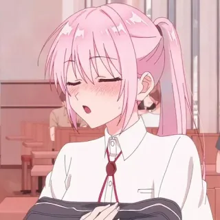 😳 0d1514c4 动漫女孩, 粉色头发, 校服, 脸红, 可爱 whatsapp sticker