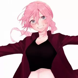 😁 36fff717 动漫女孩, 粉色头发, 微笑, 卡通, 女人, 快乐, 肖像 whatsapp sticker