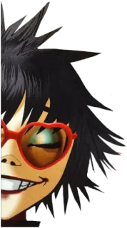 😌 7f3b4c17 2-D Gorillaz 2D, Gorillaz, personaje de dibujos animados, gafas de corazón, animado telegram sticker