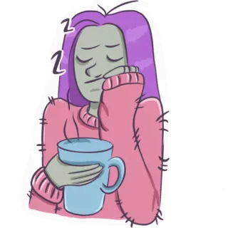 😴 c83044c2 Zombie, Koffie, Slaperig, Paars haar, Monster, Trui, Moe telegram sticker