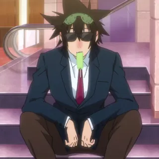 🏅 2c32c54a Jin Mori The God of High School Anime, Personaje, Jin Mori, The God of High School, Gafas de sol, Traje, Piruleta telegram sticker