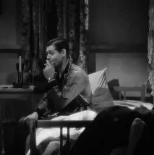 ➖ 90e4e776 hút thuốc, thuốc lá, đàn ông, trắng đen, trong nhà, ngồi telegram sticker