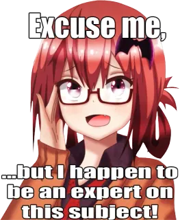 π€ 09bc26f3 Excuse me,
...but I happen to
be an expert on
this subject! anime, expert, subject, cartoon, glasses, meme telegram sticker