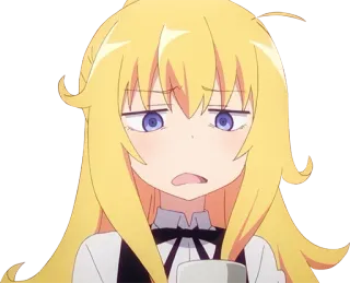 😒 5139074d 애니메이션, 여자, 금발 머리, 표정, 귀여운 telegram sticker