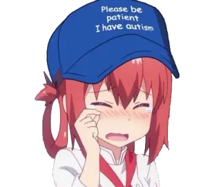 😭 98d9d57b Please be patient I have autism 자폐증, 환자, 애니메이션, 만화, 울음, 모자 telegram sticker