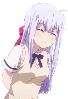 😊 98ec8e26 อนิเมะ, ผู้หญิง, น่ารัก, ยิ้ม, ผมขาว whatsapp sticker