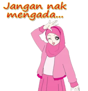 😂 25ea79f4 Jangan nak mengada... hijab, muslim, kartun, wanita, merah muda, islam whatsapp sticker