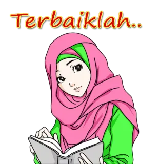 😀 9727bdf2 Terbaiklah.. Hijab, Muslim, Wanita, Membaca, Buku, Kartun whatsapp sticker