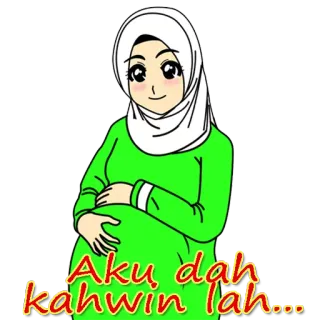 😢 e6f253fd Aku dah kahwin lah... wanita, hijab, menikah, kehamilan whatsapp sticker