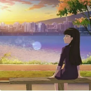 💜 04cec6b5 anime, girl, sunset, scenery, water, city, peaceful telegram sticker