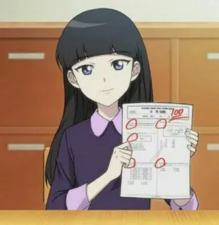 💜 7a7470f3 anime girl, school test, grade, cartoon, character, manga, black hair telegram sticker