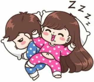 😴 deb8559f ZZZ tidur, pasangan, kartun, mengantuk, imut, piyama, cinta telegram sticker