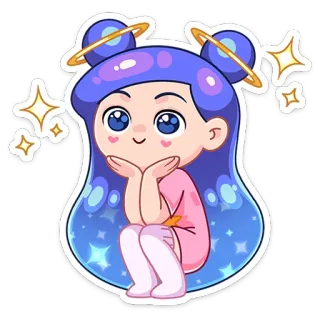 😔 5e9800c0 kawaii, mignon, fille, espace, étoiles, dessin animé, autocollant telegram sticker