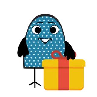 ☺️ df845cef monstre, cadeau, cadeau, dessin animé, personnage, fête, bleu telegram sticker