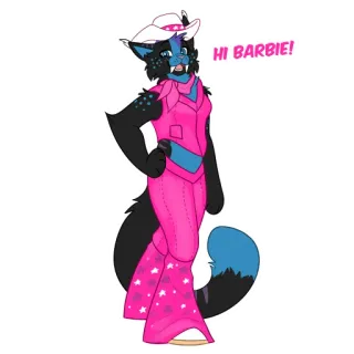 💖 edd14ed8 HI BARBIE! Furry, Anthro, Anjing, Merah Muda, Koboi, Bintang, Pakaian whatsapp sticker