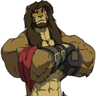 🤨 7485646f Anthro, Löwe, Muskulös, Fell, Tier, Figur, Cartoon telegram sticker