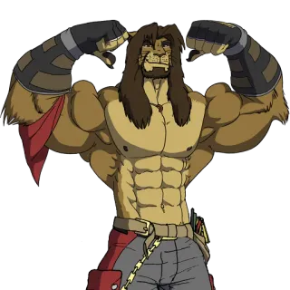 🦾 883196d8 Löwe, muskulös, Anthro, Fellwesen, Cartoon, Maskottchen, Figur telegram sticker