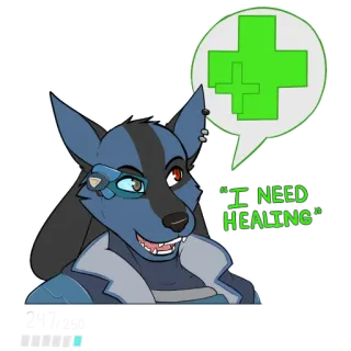 💉 f807d113 I NEED HEALING เฟอร์รี่, แอนโทร, สุนัข, การรักษา, กากบาทเขียว, การแพทย์, อ้างอิงวิดีโอเกม telegram sticker
