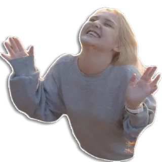 👻 85104d45 คน, ผู้หญิง, ผมบลอนด์, มีความสุข, ตื่นเต้น, ยกมือ telegram sticker