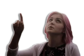 ☝ fa759a97 ผู้หญิง, ชี้, ผมสีชมพู, มองขึ้น telegram sticker