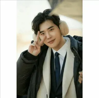 🤡 ec7c06e6 maschio, segno di pace, cappotto, paraorecchie, coreano telegram sticker