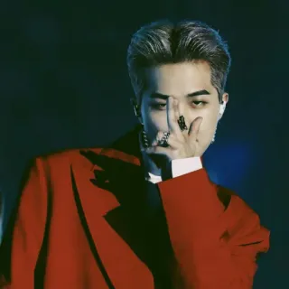 🌪 1a982257 pria, setelan merah, Korea, penampil, gestur, panggung telegram sticker