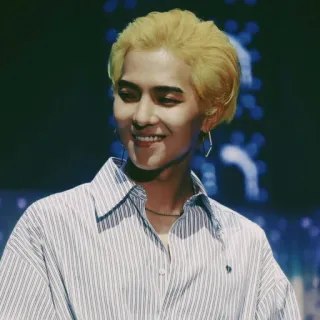 🌑 e86b66f5 orang, pria, laki-laki, potret, tersenyum, rambut kuning, K-pop, penyanyi telegram sticker