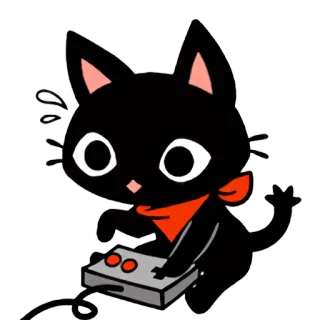 😮 b9fd972f 고양이, 비디오 게임, 게이머, 귀여운, 카와이, 컨트롤러, 플레이, 검은 고양이 telegram sticker