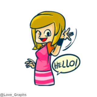 😉 3e7b4da9 HELLO! kartun, melambai, halo, gadis, ceria whatsapp sticker